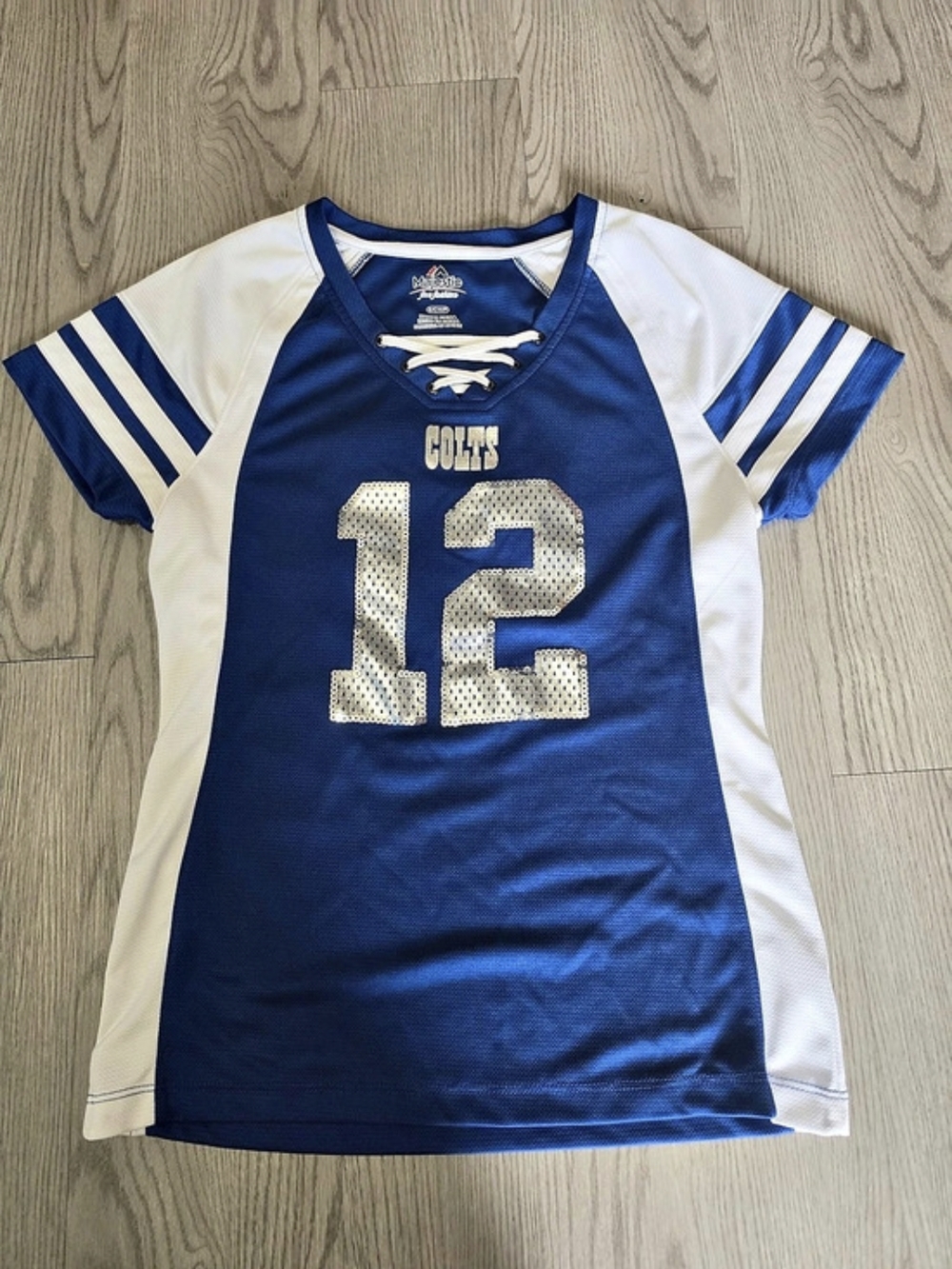Majestic Indianapolis Colts Andrew Luck #12 Sequin Lace-Up Jersey T-Shirt